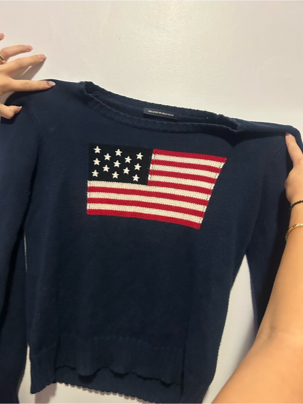 Brandy Melville Navy Knit Sweater with American Flag